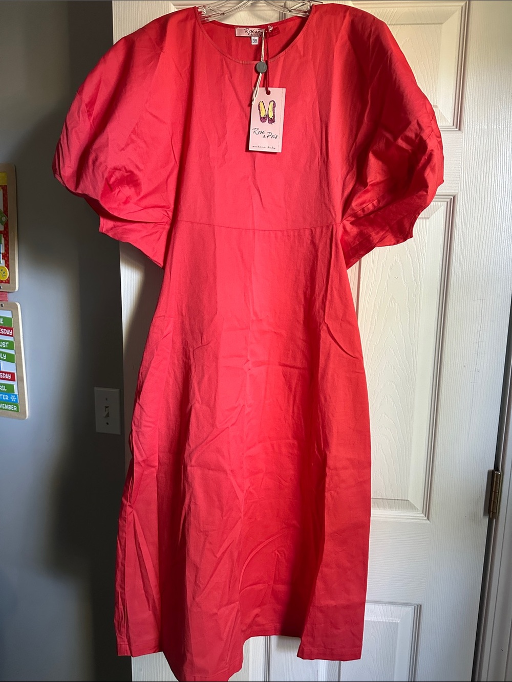 Rosé a Pois Women’s Puff Sleeve Watermelon Pink Dress